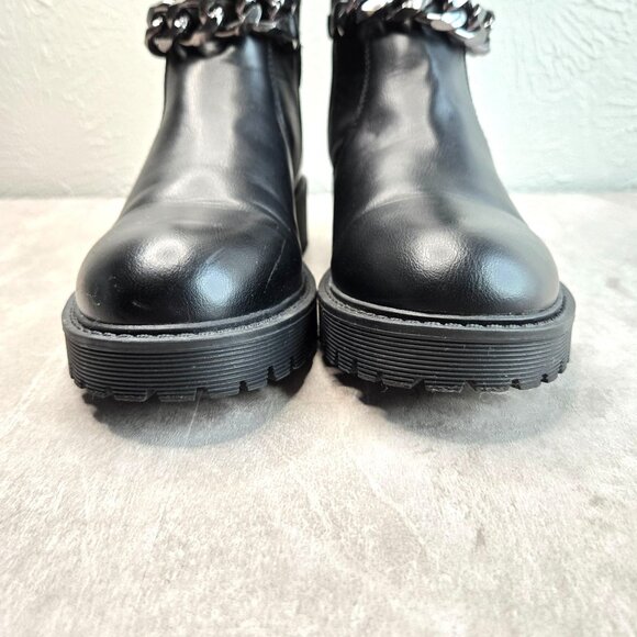 G by Guess Moto Combat Boots Size 8 Black Grunge Lug Sole Chunky Chain Booties - Picture 3 of 13